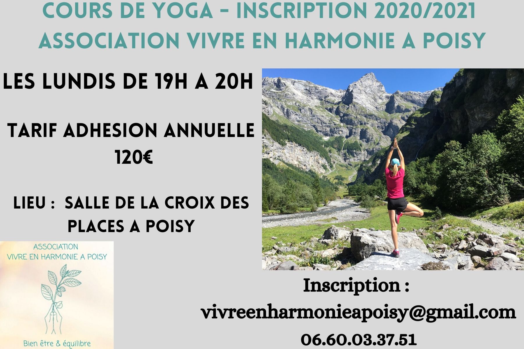 Cours de Yoga saison 2020-2021 Association Vivre en Harmonie à Poisy